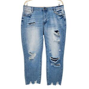 NEW Flamingals Womens XL Jeans Boyfriend Straight Leg Rip Distressed High Rise